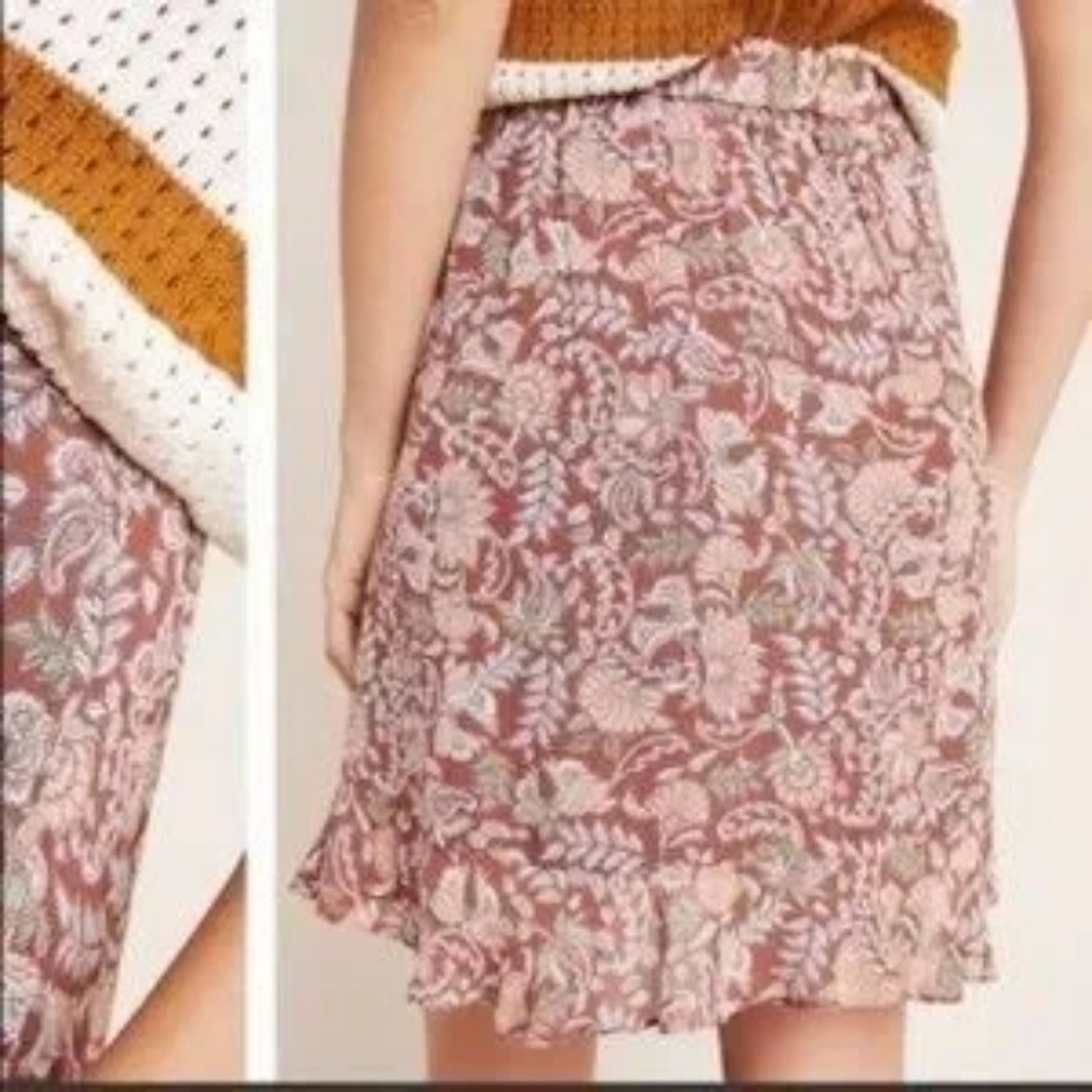 Anthropologie Luca Ruffled Wrap Mini Skirt In L NWT - Picture 2 of 9